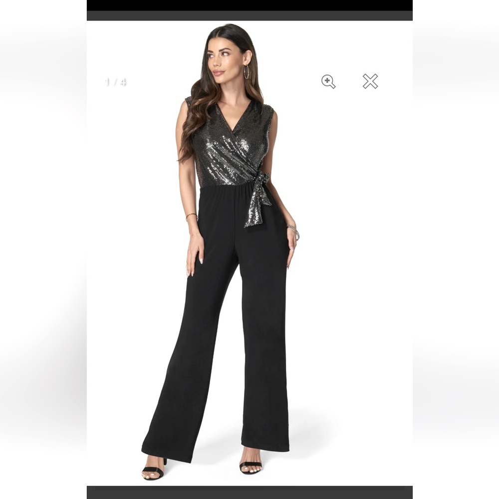 BEBE DISCO DOT WRAP TIE JUMPSUIT L